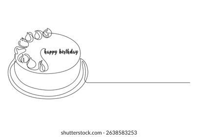Happy Birthday Cake continuous line drawing