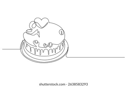 Happy Birthday Cake continuous line drawing