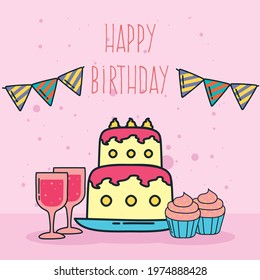 happy birthday cake cups and muffins