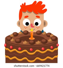 Happy Birthday cake and cute boy. Vector illustration