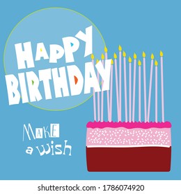 happy birthday with cake design illustraton in colorful