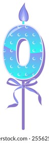 Happy Birthday cake font with blue candle. Six year, symbol of number anniversary. Quinceanera girl party decor. Cartoon vector illustration