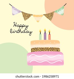 happy birthday cake and garlands