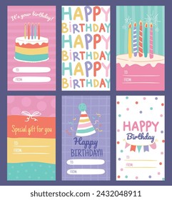 Happy birthday cake gift tag and greeting card