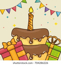 Happy birthday cake and gifts design