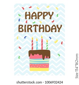 Happy birthday cake greeting card on blue background