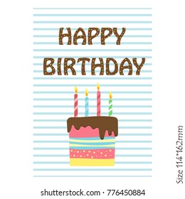 Happy birthday cake greeting card on blue background