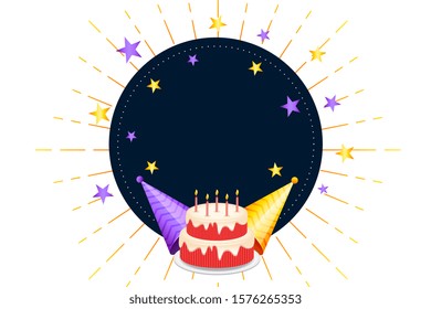 happy birthday cake and hat background with text space