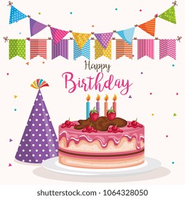 happy birthday cake with hat celebration card