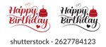 Happy Birthday Cake Heart Script Text Design Graphic on white background