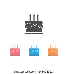 Happy Birthday and Cake Icon Set. Vector