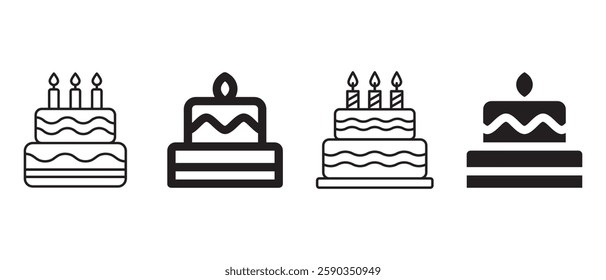 Happy Birthday and Cake Icon set.