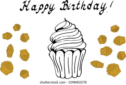 happy birthday cake inscription sweets holidays congratulations joy cupcake cream chocolate elegant cheerful on a white background