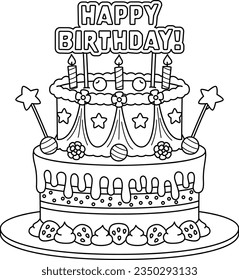 Happy Birthday Cake Isolated Coloring Page