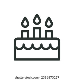 Happy birthday cake isolated icon, birthday party vector icon with editable stroke