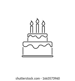 Happy Birthday and Cake Line Icon. Vector