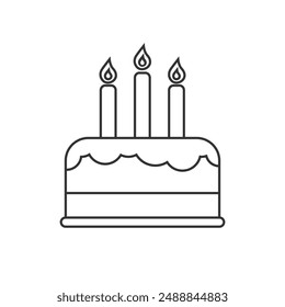 Happy Birthday and Cake Line Icon. Vector