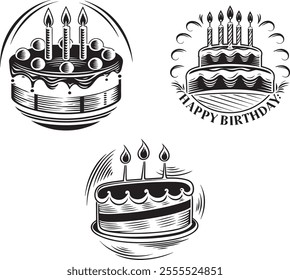 happy birthday cake logo silhouette vector illustration, birthday cake silhouette, birthday cake candles silhouette