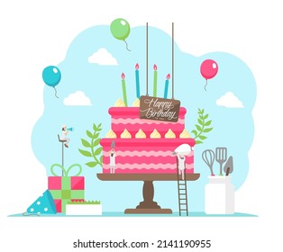 Happy birthday ( birthday cake motif ) vector illustration