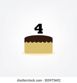 Happy birthday cake, number 4 icon, flat design