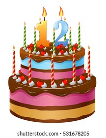 Happy Birthday cake, numbers 12
