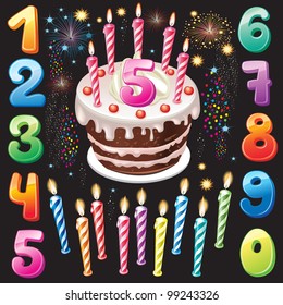 Happy Birthday Cake, Numbers And Firework