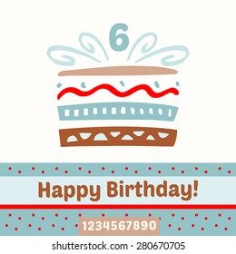 Happy Birthday cake, numbers. Vector card