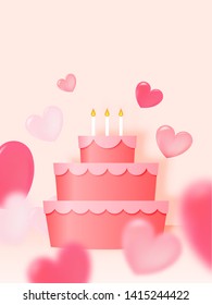 Happy birthday cake with paper art style and pastel color scheme vector illustration