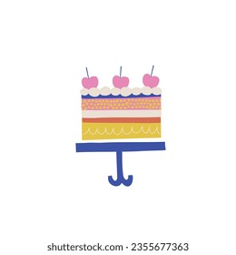  Happy Birthday Cake paper shape cutouts style vector illustration. Scandinavian childish party pre-made print design.