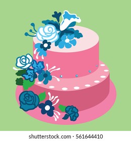 Happy Birthday cake. Party and celebration design elements. Flat style vector illustration. pink pie