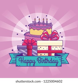 happy birthday with cake and presents gifts