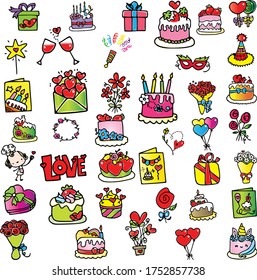 dibujo vectorial de conjunto de tartas de cumpleaños feliz