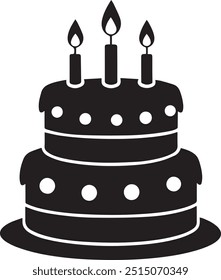 feliz bolo de aniversário silhueta vetor fundo branco.