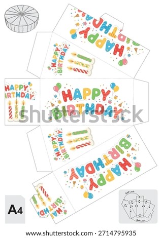 Happy Birthday Cake Slice Box Template, DIY Party Favor Box Die-Cut, Printable Gift Box with Candles and Balloons