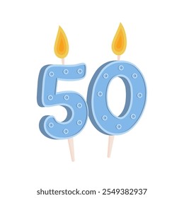 Happy Birthday Cake Topper. Birthday. Yellow candles on the cake. Anniversary date. 50 years old.