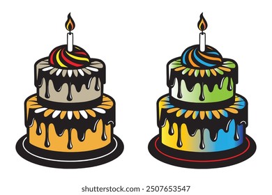 Happy birthday cake vector background white.