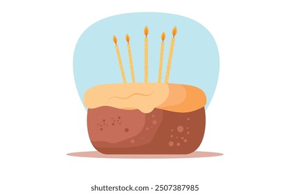 Happy birthday cake vector design.Cake, candle,streamers and decoration.Birthday greeting text consept