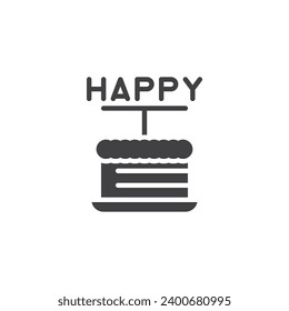 Happy Birthday cake vector icon. filled flat sign for mobile concept and web design. Cake Decoration Topper glyph icon. Symbol, logo illustration. Vector graphics