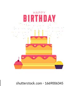 Happy birthday cake vector illustration design head banner. Art grain textured style