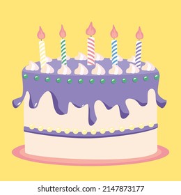 Happy Birthday Cake. Vector Illustration for Wedding Party. 