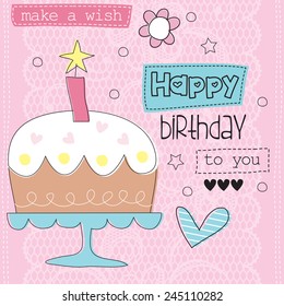 happy birthday cake vector illustration