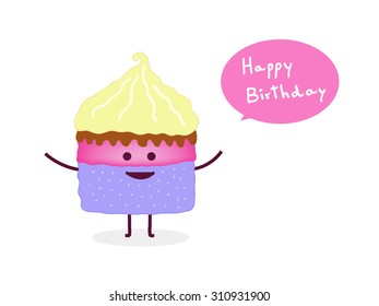 Happy birthday cake, vector illustration