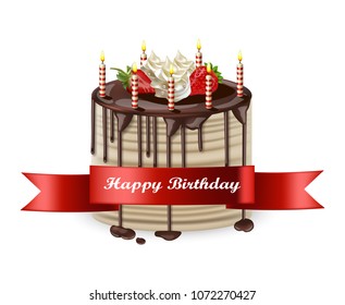 Happy Birthday cake Vector realistic. 3d detailed illustrations