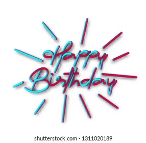 Happy birthday Calligraphic 3d Pipe Style Text Vector illustration Design