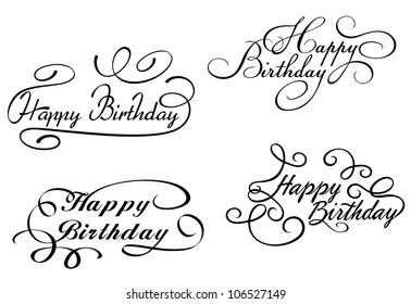 Happy birthday calligraphic embellishments set for holiday design. Jpeg version also available in gallery