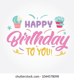 Happy Birthday Calligraphic And Typographic Background
