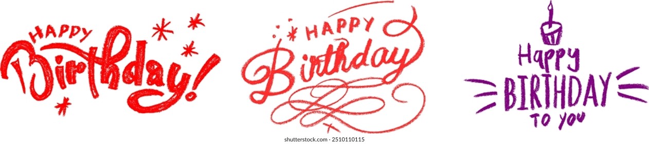 Happy Birthday Calligraphy Crayon Chalk Drawing Vector