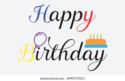 Happy birthday calligraphy. Happy Birthday typography vector design for greeting cards and poster with balloon, confetti and gift box, design template for birthday celebration. Happy Birthday. Eps 10.