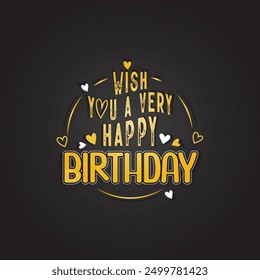 Happy Birthday callygraphy handwritten font beautifully decorated with little hearts Pink Golden black