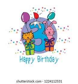 Happy birthday  with candle and cute animals